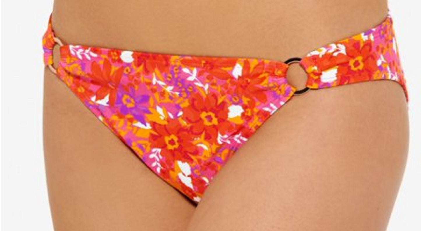 Calcinha de biquíni Hula Honey feminina Bold Bouquet com estampa de anel laranja tamanho médio