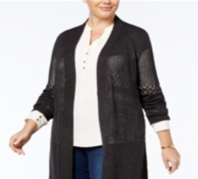 Belldini Cardigan Feminino Plus Pointelle Stitch Duster Cinza Tamanho 1X