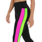Leggings femininas K-Deer Sprint com listras laterais, pretas, tamanho pequeno