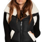 Colete acolchoado feminino Sam Edelman Billie Sherpa com acabamento em sherpa, preto, tamanho médio