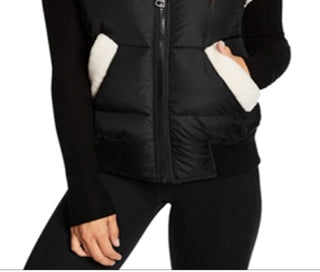 Colete acolchoado feminino Sam Edelman Billie Sherpa com acabamento em sherpa, preto, tamanho médio
