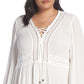 Top feminino Seven7 com cadarço Peasant, branco, tamanho 1X