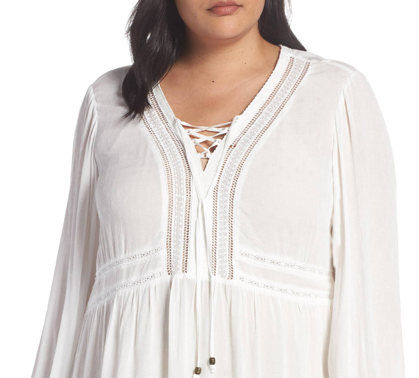 Top feminino Seven7 com cadarço Peasant, branco, tamanho 1X