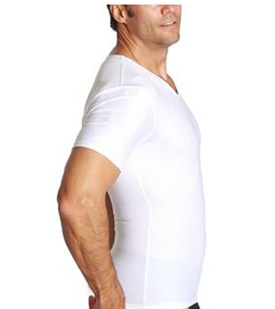 Camiseta de compressão masculina Insta Slim com manga curta e gola V, branca, tamanho grande