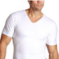 Camiseta de compressão masculina Insta Slim com manga curta e gola V, branca, tamanho grande