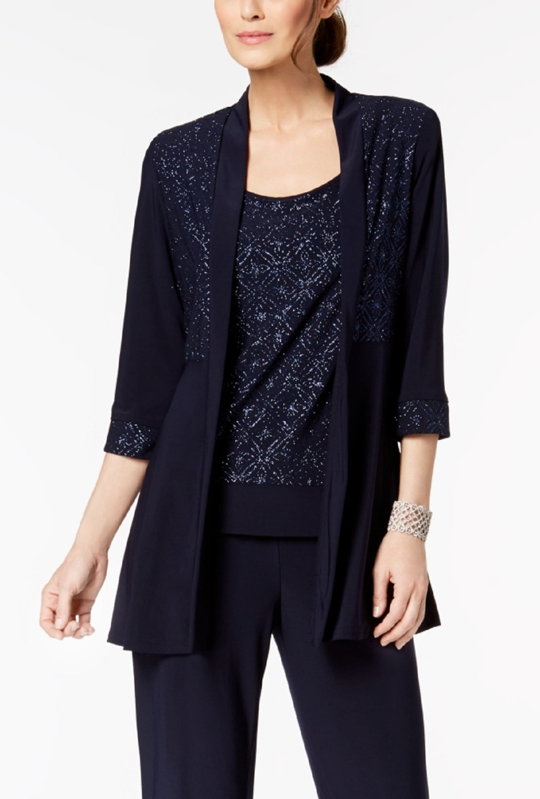 R &amp; M Richards Terno feminino com estampa de glitter azul tamanho 12