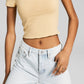 E agora esta camiseta feminina de gola quadrada e camada dupla, marrom, tamanho pequeno
