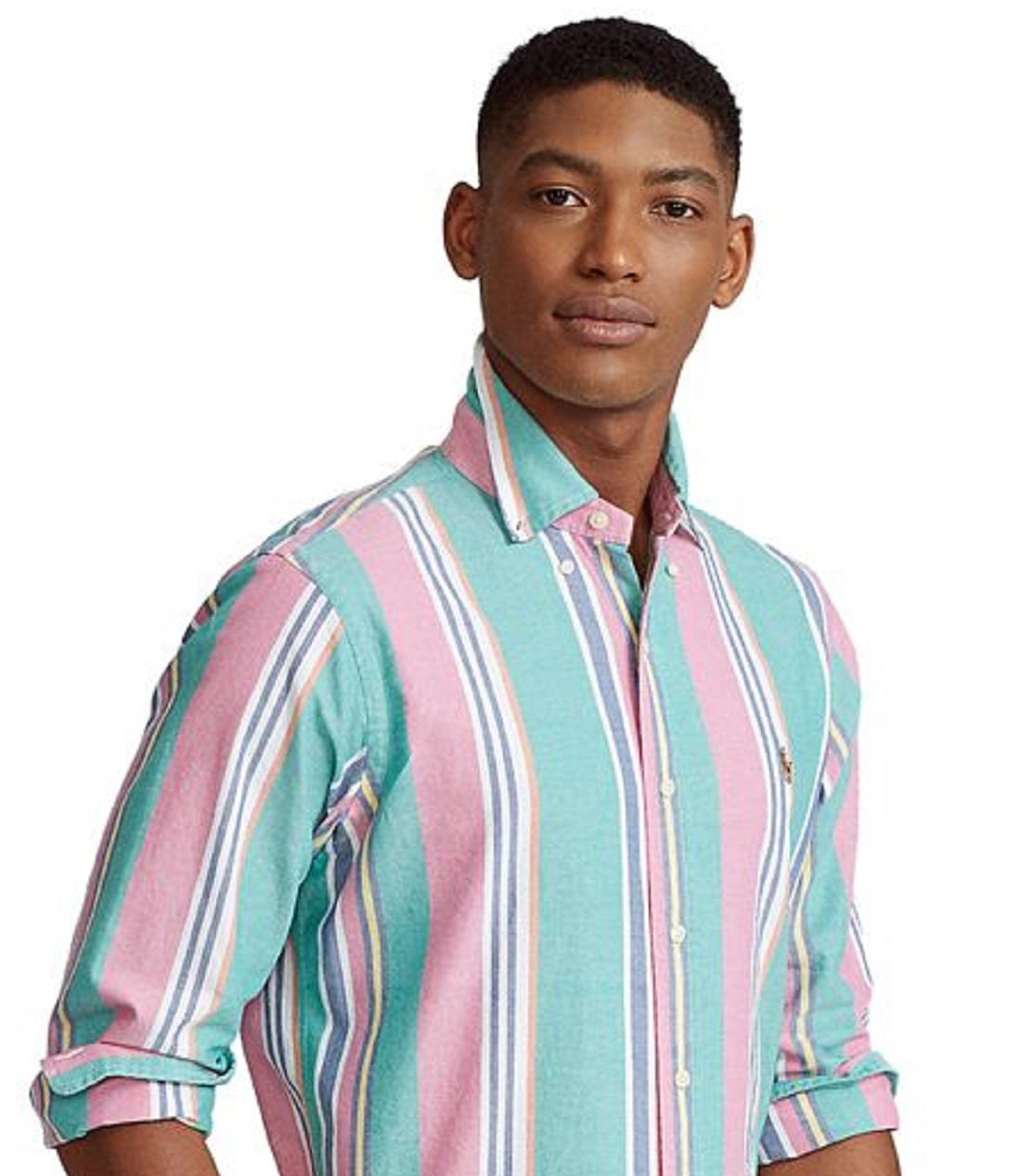 Camisa Oxford Listrada Masculina Polo Ralph Lauren Classic Fit Rosa Tamanho Grande