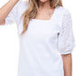 Top feminino Fever com manga bufante e ilhós, branco, tamanho médio