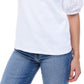 Top feminino Fever com manga bufante e ilhós, branco, tamanho médio