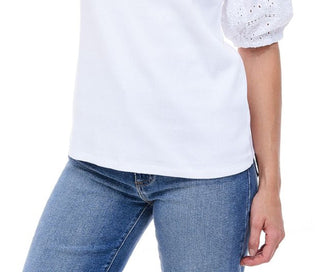 Fever Women's Eyelet Puff Sleeve Top White Size Medium