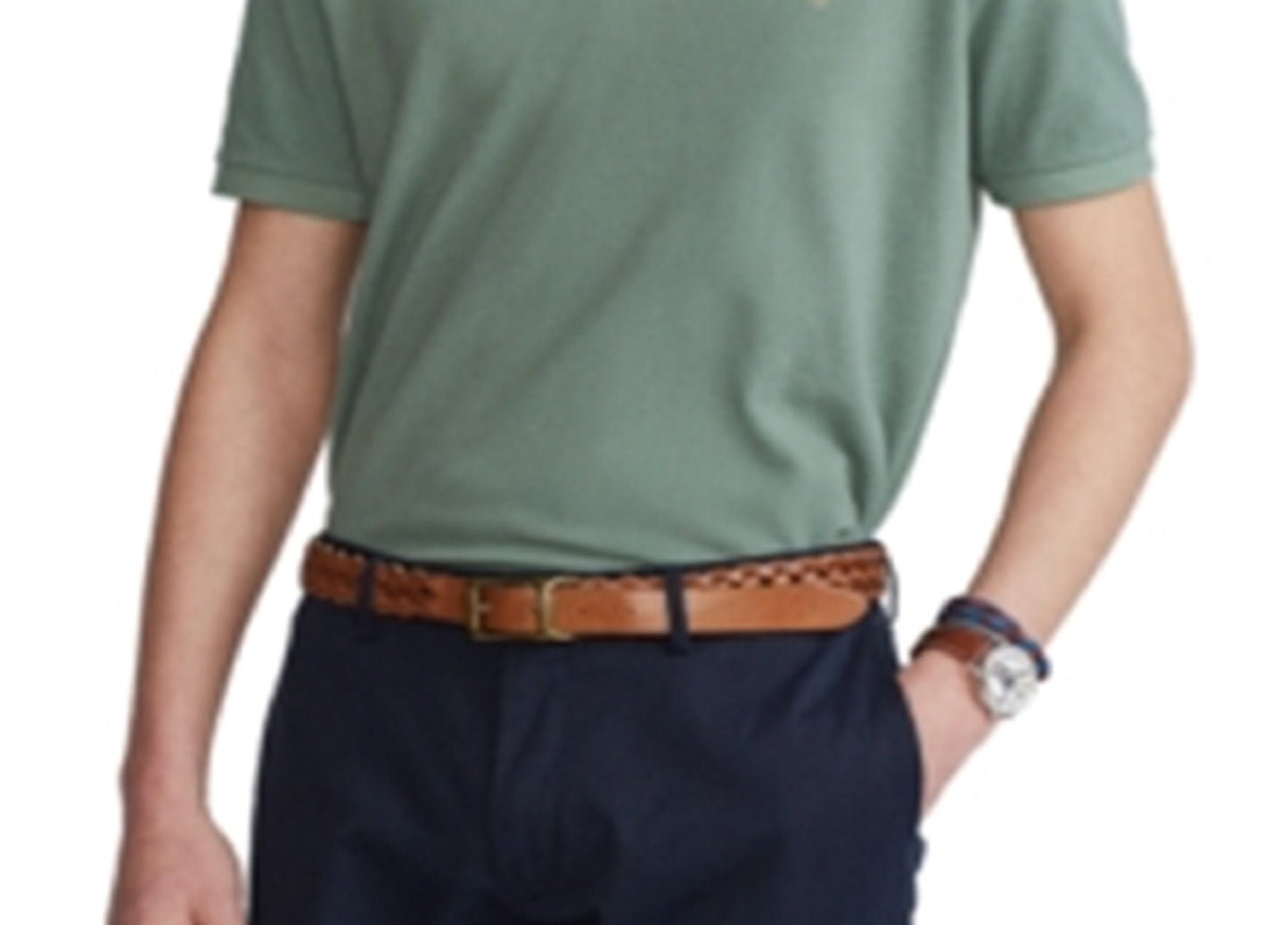 Camisa polo masculina Ralph Lauren Classic Fit Mesh, verde, tamanho médio