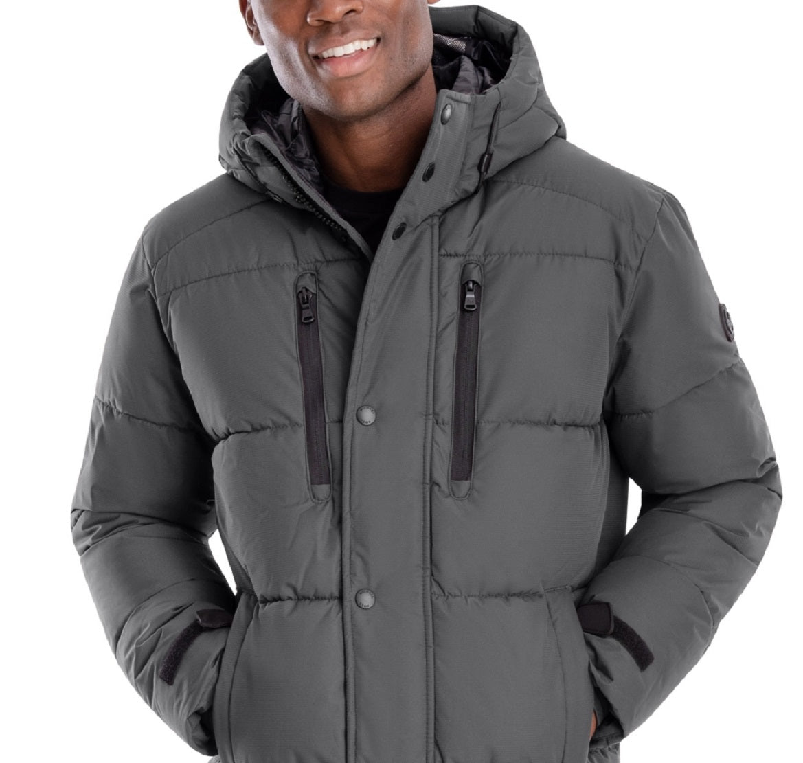 Parka com capuz Michael Kors Holland masculino, cinza, tamanho médio