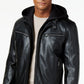 Jaqueta bomber masculina Michael Kors de couro sintético com capuz, preta, tamanho grande