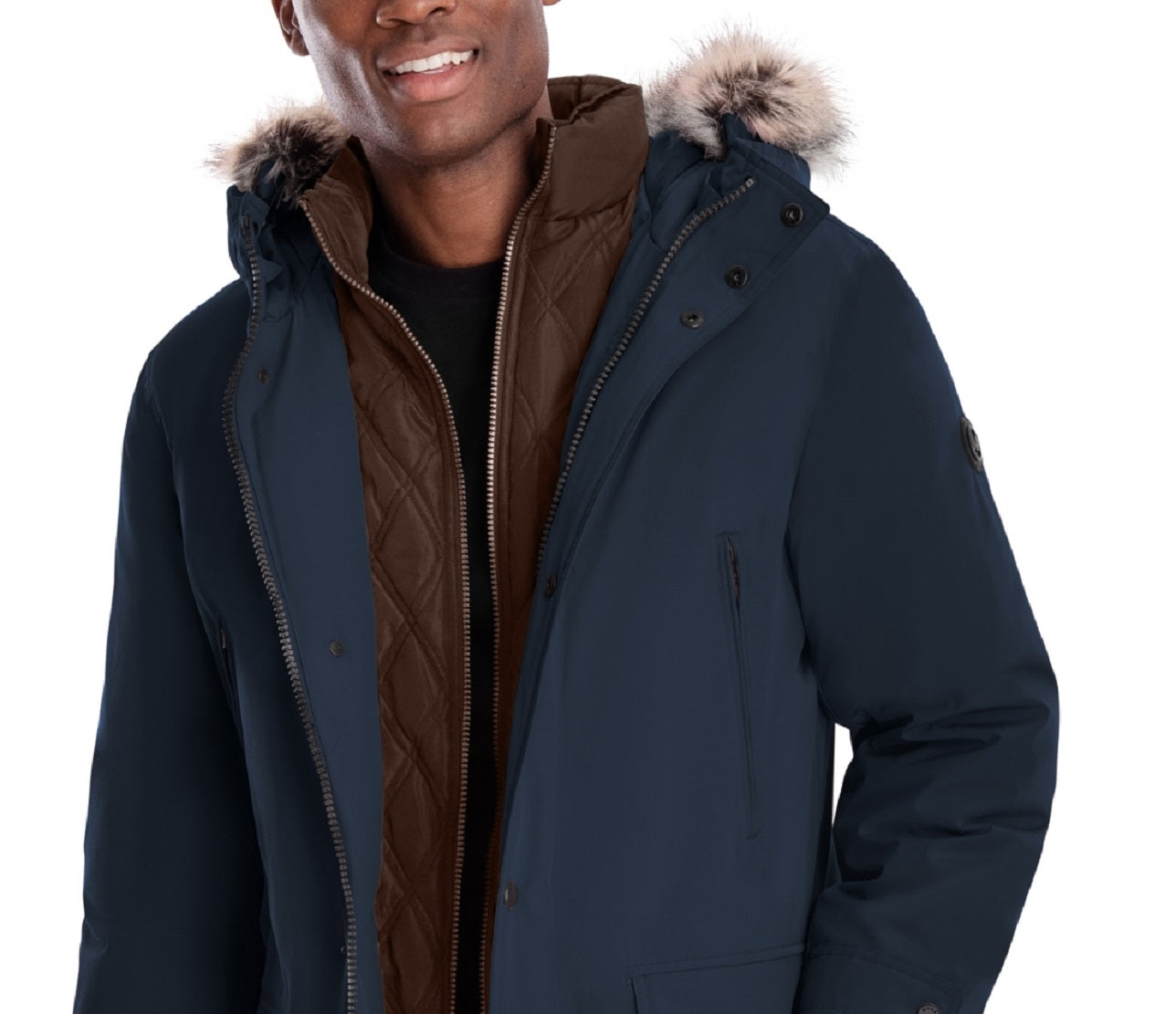 Michael Kors Parka com capuz e snorkel masculino, azul, tamanho grande