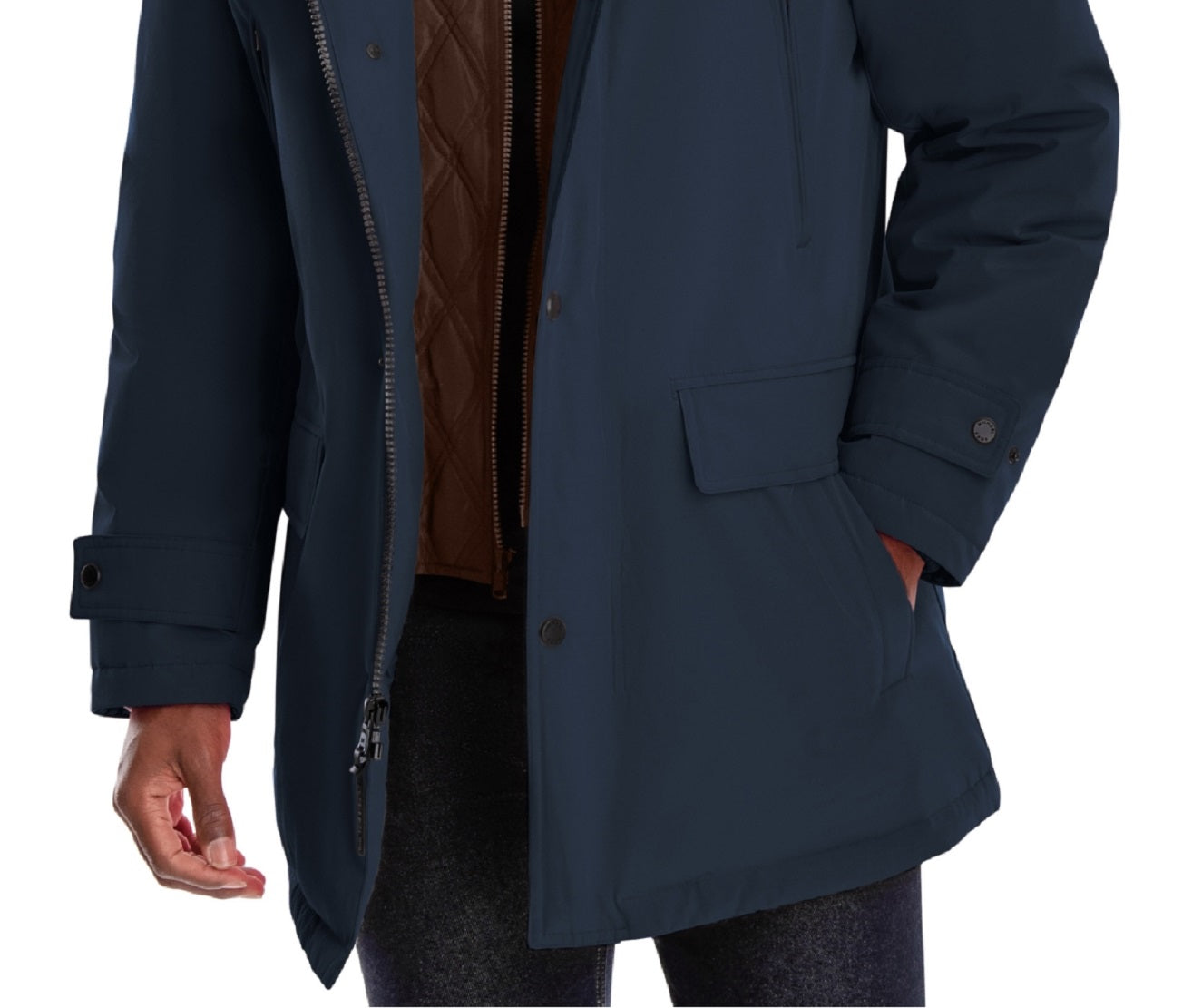 Michael Kors Parka com capuz e snorkel masculino, azul, tamanho grande