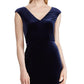 Vestido de festa feminino Ralph Lauren com manga curta, decote em V e bainha MIDI, azul, tamanho 0