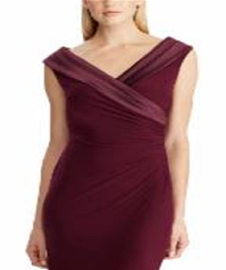 Vestido de noite plissado sem mangas Ralph Lauren Leonetta feminino, tamanho 8, vermelho