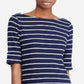 Blusa listrada com decote canoa Ralph Lauren feminina, azul, tamanho extragrande