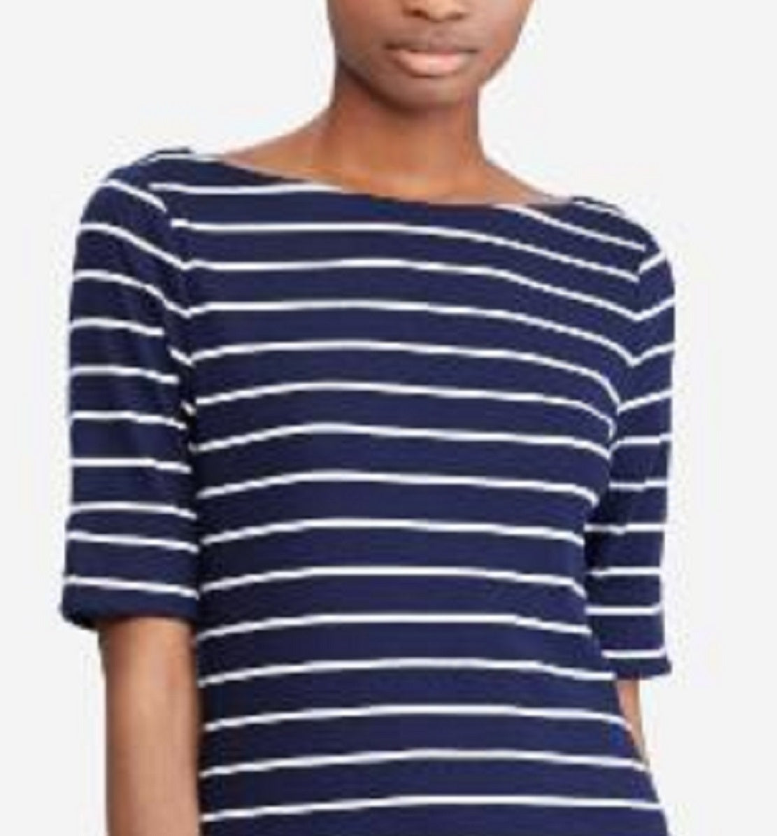 Blusa listrada com decote canoa Ralph Lauren feminina, azul, tamanho extragrande
