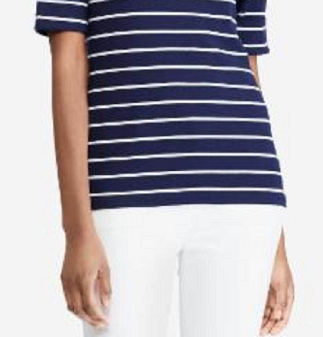 Blusa listrada com decote canoa Ralph Lauren feminina, azul, tamanho extragrande