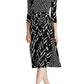 Vestido de dia Ralph Lauren feminino estampado em jersey fosco Carlyna com manga 3/4, preto, tamanho 8