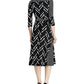 Vestido de dia Ralph Lauren feminino estampado em jersey fosco Carlyna com manga 3/4, preto, tamanho 8
