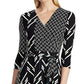 Vestido de dia Ralph Lauren feminino estampado em jersey fosco Carlyna com manga 3/4, preto, tamanho 8