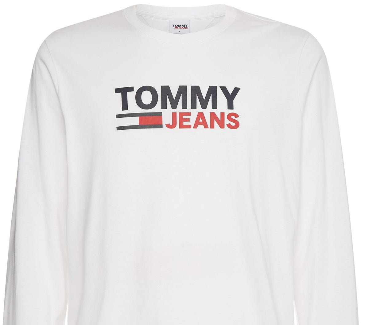 Camiseta Tommy Hilfiger Masculina Manga Longa com Logotipo Corporativo Branca Tamanho Médio