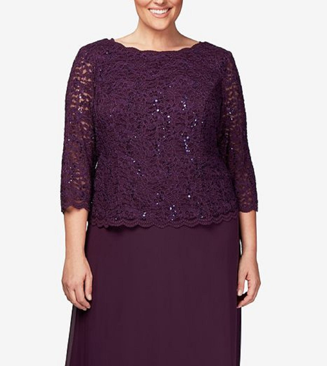 Vestido feminino Alex Evenings, modelo A, duas peças, roxo, tamanho pequeno