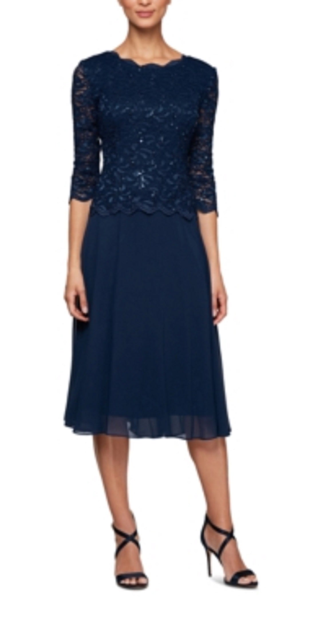 Vestido de coquetel feminino Alex Evenings, azul, tamanho 12
