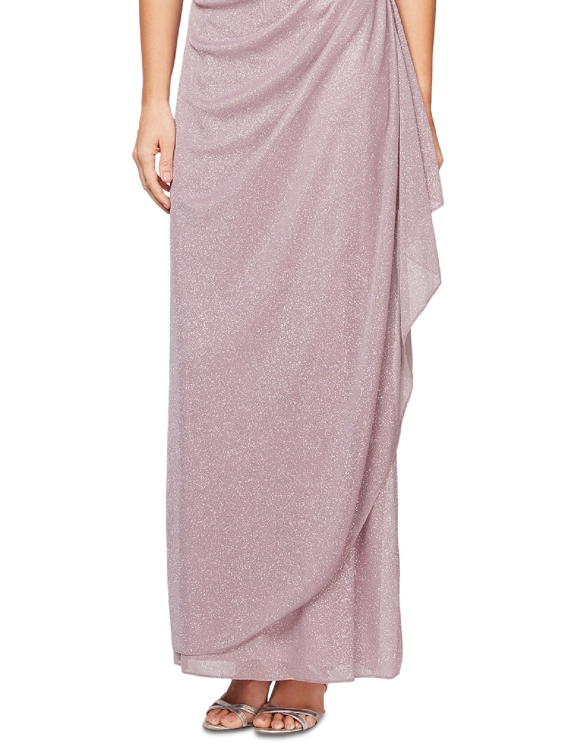 Vestido feminino Alex Evenings com ombros descobertos e drapeado metálico, rosa, tamanho 12, pequeno