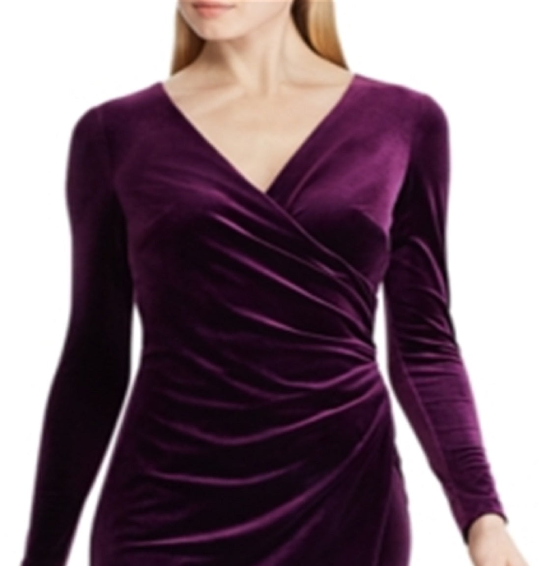 Vestido de veludo cruzado com decote em V Ralph Lauren feminino, roxo, tamanho 12