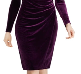Vestido de veludo cruzado com decote em V Ralph Lauren feminino, roxo, tamanho 12