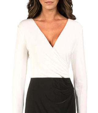 Ralph Lauren Women's Two Tone Crossover V Neck Dress Black Size 16