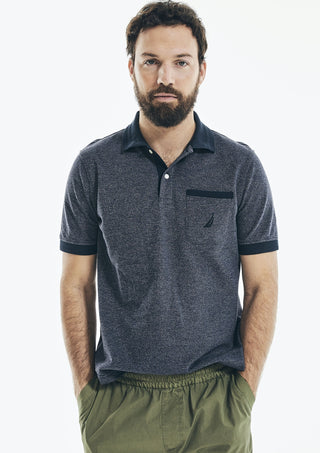 Camisa polo masculina Nautica Classic Fit Jaspe Pocket, azul, tamanho X-G