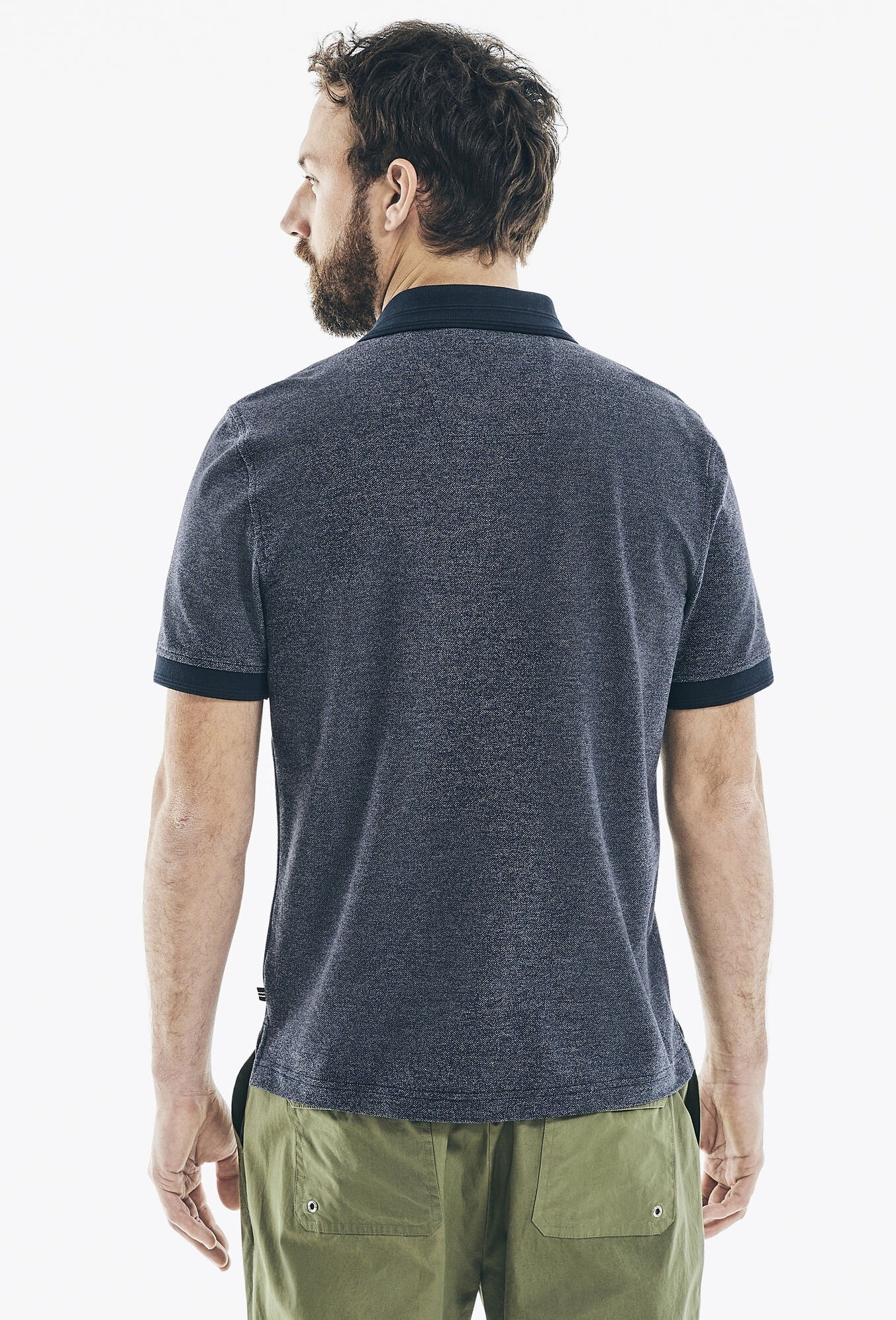 Camisa polo masculina Nautica Classic Fit Jaspe Pocket, azul, tamanho X-G