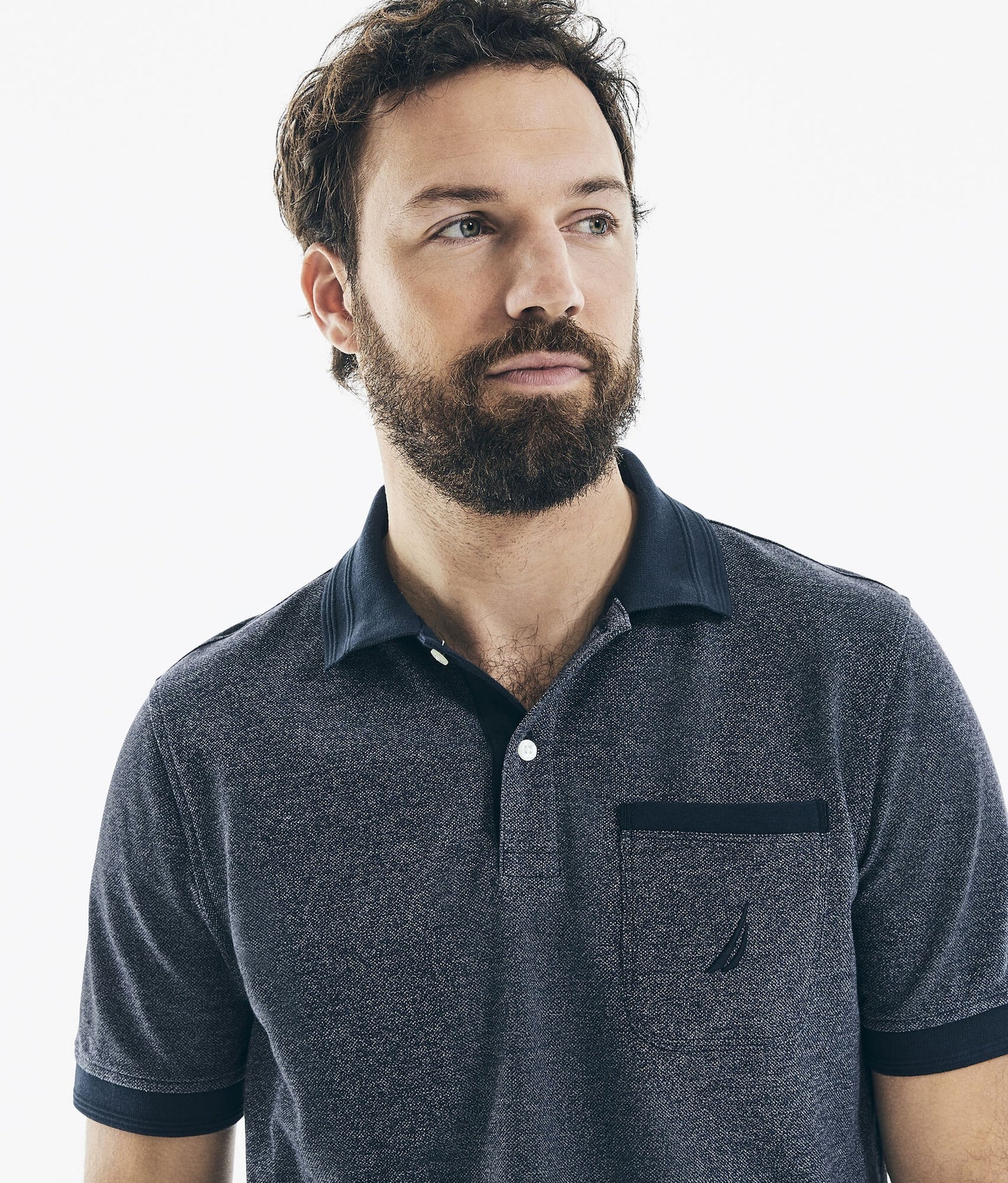 Camisa polo masculina Nautica Classic Fit Jaspe Pocket, azul, tamanho X-G