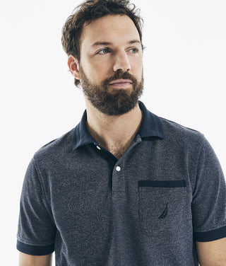 Camisa polo masculina Nautica Classic Fit Jaspe Pocket, azul, tamanho X-G
