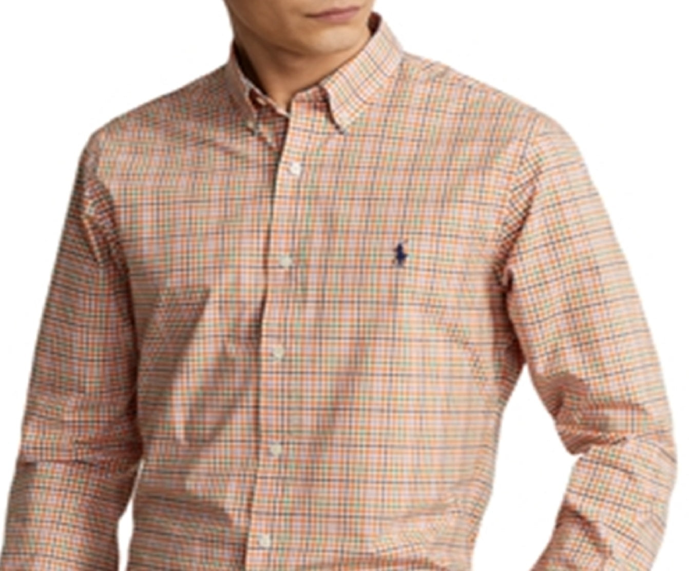Camisa Polo Ralph Lauren Masculina Slim Fit Xadrez Stretch Popeline Tamanhos Variados Extra Grande