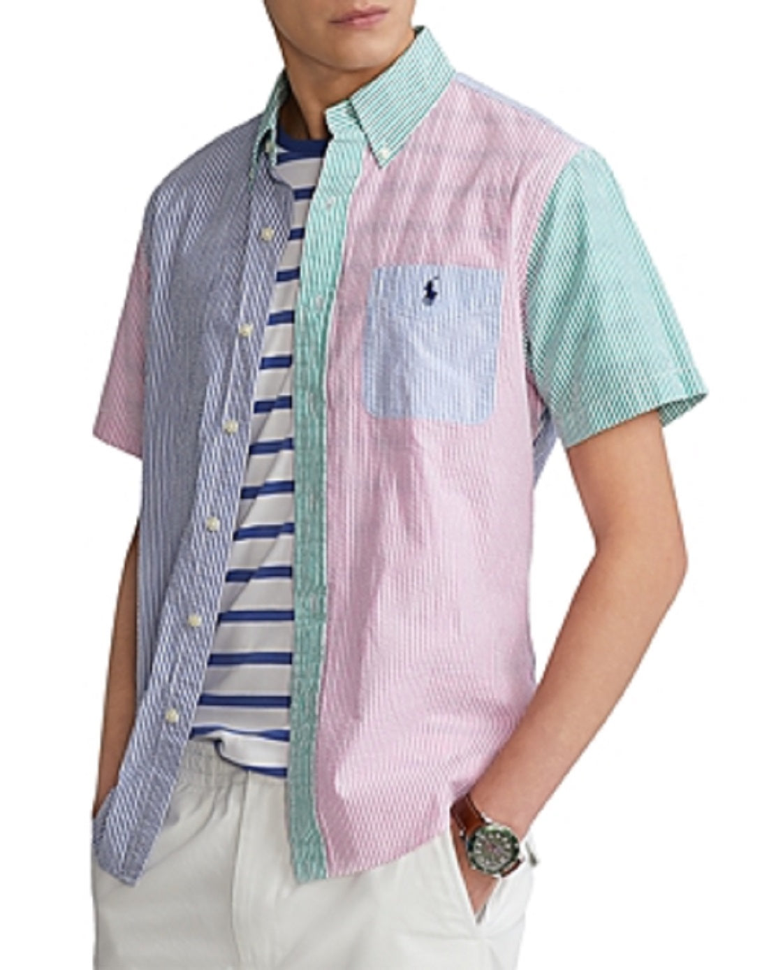 Camisa Polo Ralph Lauren Prepster Classic Fit Seersucker Masculina Tamanhos Variados Grande