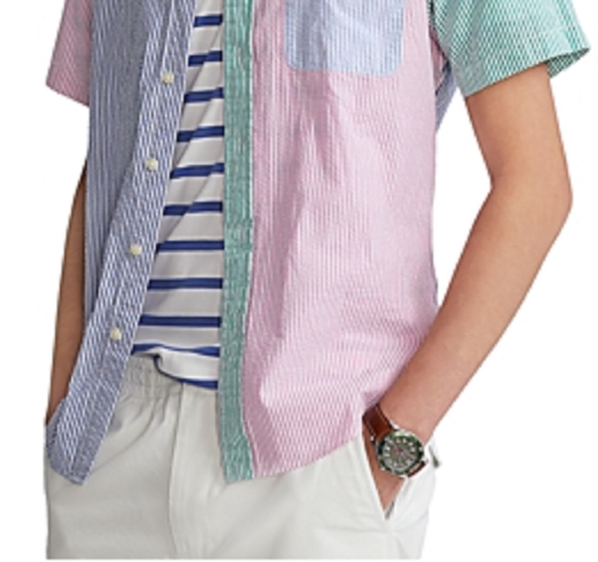 Camisa Polo Ralph Lauren Prepster Classic Fit Seersucker Masculina Tamanhos Variados Grande