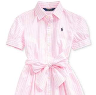 Camisa de algodão listrada Polo Ralph Lauren Big Girl, rosa, tamanho 16