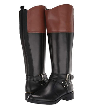 Botas de montaria femininas Bandolino Jimani de couro até o joelho, pretas, tamanho 9,5 M