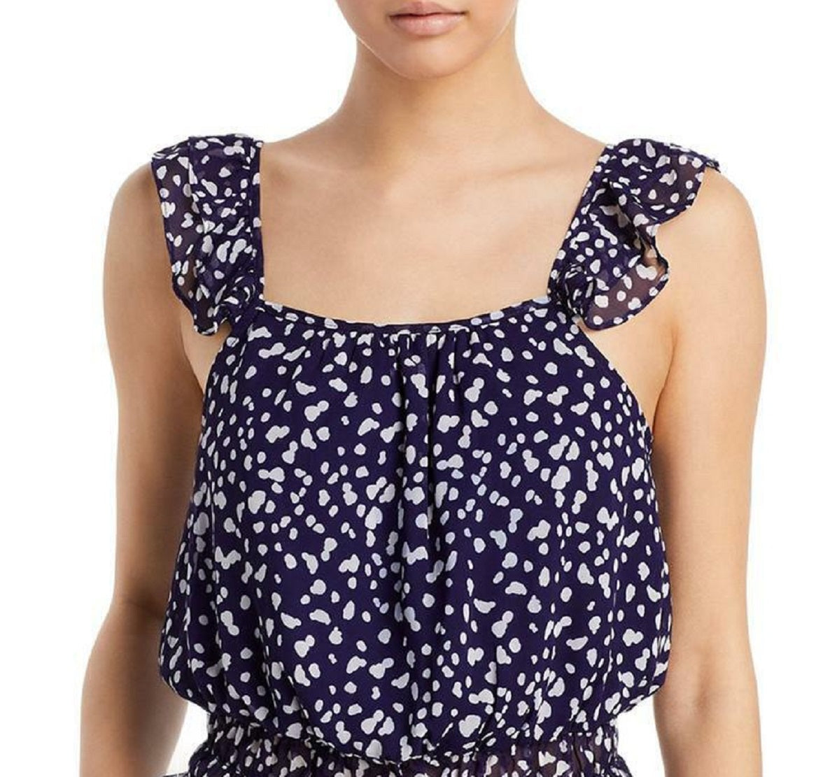 Blusa feminina Aqua com babados e bolinhas abstratas, azul, tamanho pequeno