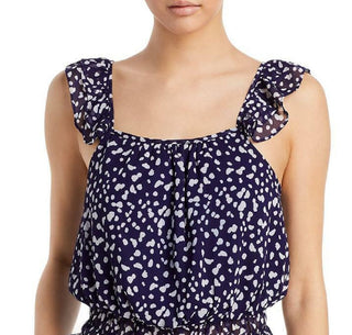Blusa feminina Aqua com babados e bolinhas abstratas, azul, tamanho pequeno