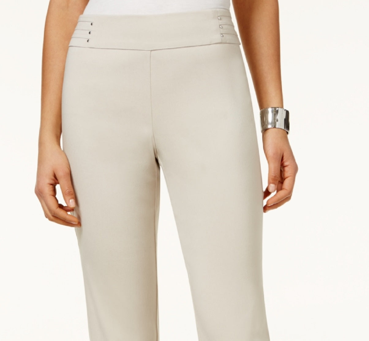 Calça capri feminina com detalhes em renda JM Collection, marrom, tamanho extragrande