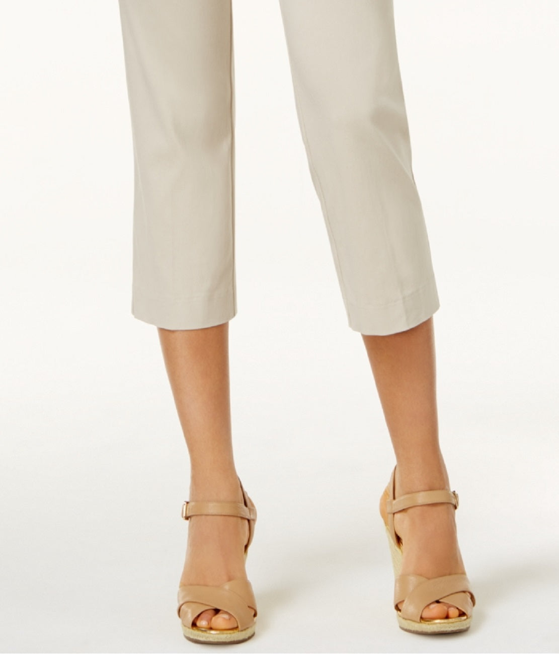 Calça capri feminina com detalhes em renda JM Collection, marrom, tamanho extragrande
