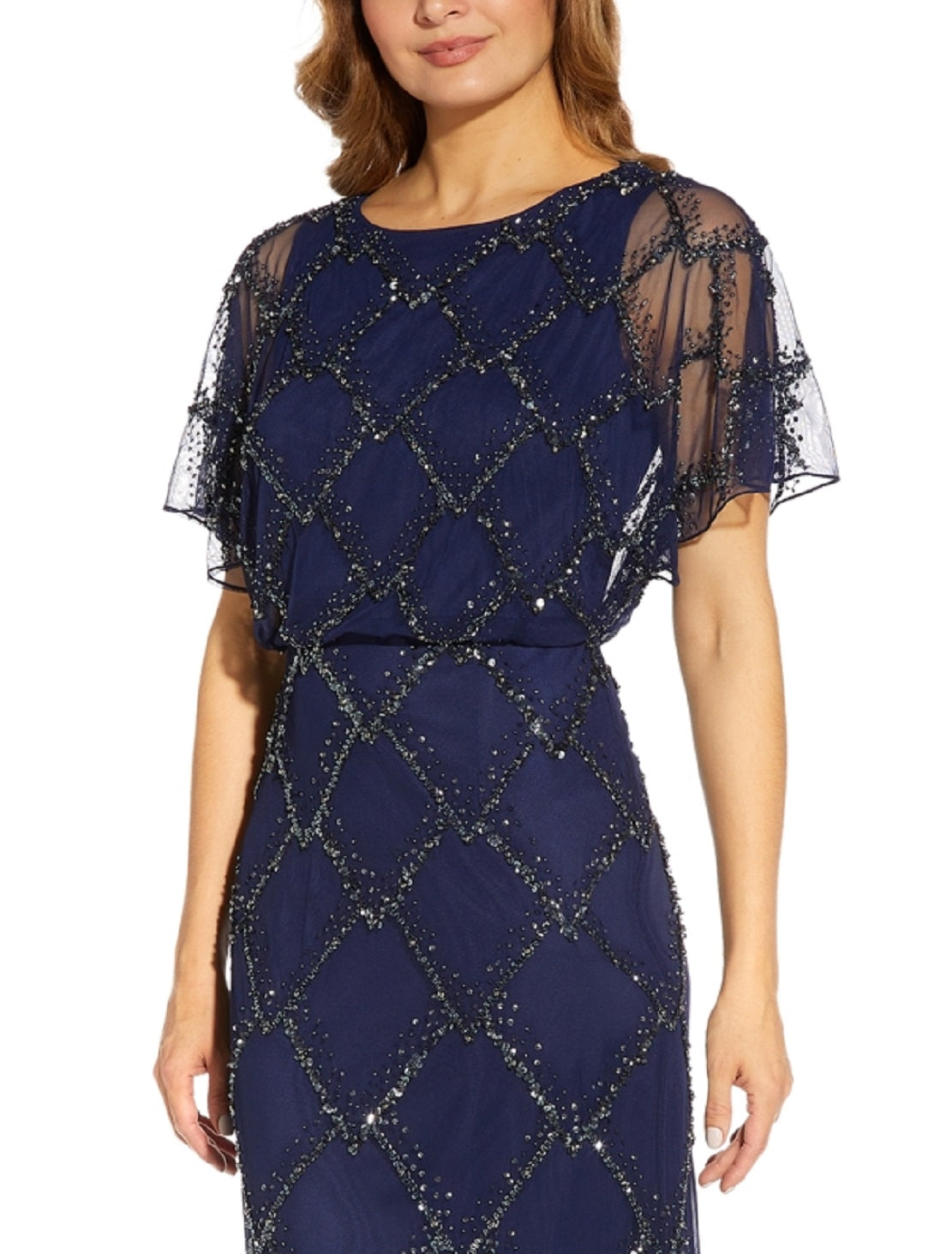 Vestido de noite feminino Adrianna Papell com contas, azul, tamanho 8