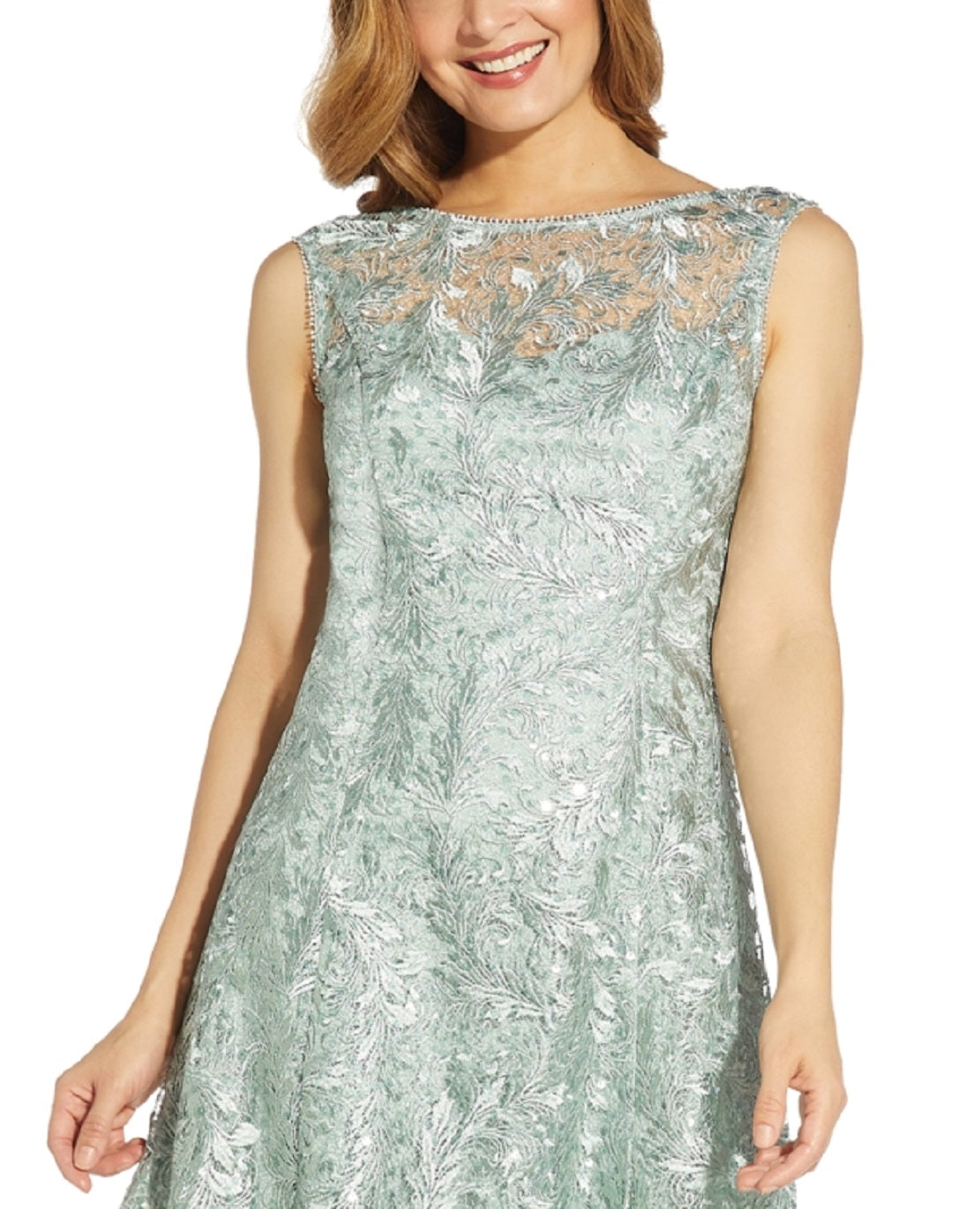Vestido de coquetel bordado feminino Adrianna Papell, azul, tamanho 6